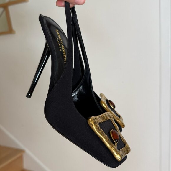 Saint Laurent Brown Satin Heels - Picture 2 of 8